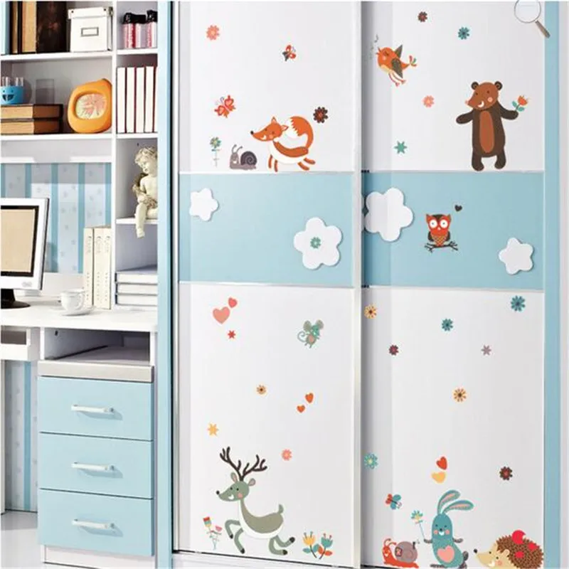 

Funny Happy Zoo Cute Bird Foxes Rabbit Bear Snake Wall Stickers For Kids Rooms Baby Home Decor Cartoon Animals Decals DIY Muraux