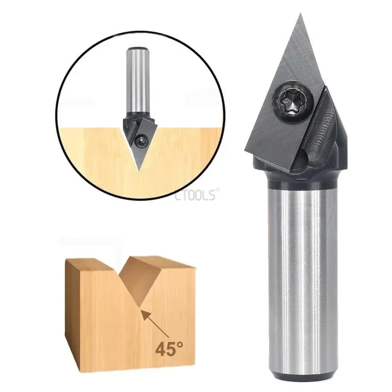 

CNC Insert V-Groove Slotting Router Bit 45 Degree V Bit 1/4" 1/2" 6mm Shank Woodworking Chamfering 3D Engraving Milling Cutters