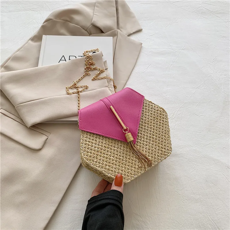 Hexagon Straw & Leather Handbag - Bohemian Woven Beach Shoulder Bag 24 S0b2bae5c2eec4202bf655bafb2edc1a4z