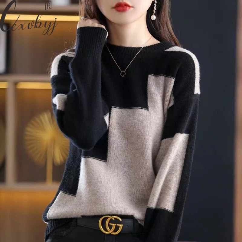 Vintage Contrast Colors Knitted Sweater Women Fall Winter Round Neck Bottoming Top All-Match Long Sleeve Knitwaer Sweater Jumper
Vintage Contrast Colors Knitted Sweater Women Fall Winter Round Neck Bottoming Top All-Match Long Sleeve Knitwaer Sweater Jumper
