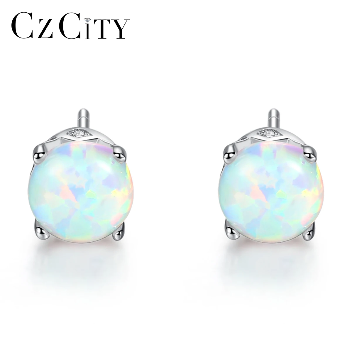 

CZCITY Classic Round Fire Opal Stud Earrings for Women Fine Jewelry 925 Sterling Silver Oorbellen Voor Vrouwen Girl Party Gift