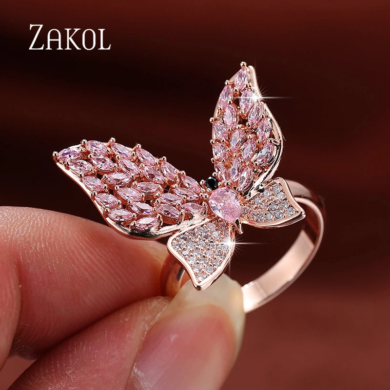 

ZAKOL New in Butterfly Rings for Women Fashion Multicolour Zircon Inlay Insect Ring For Cute Gril Romantic Jewelry Party Gifts