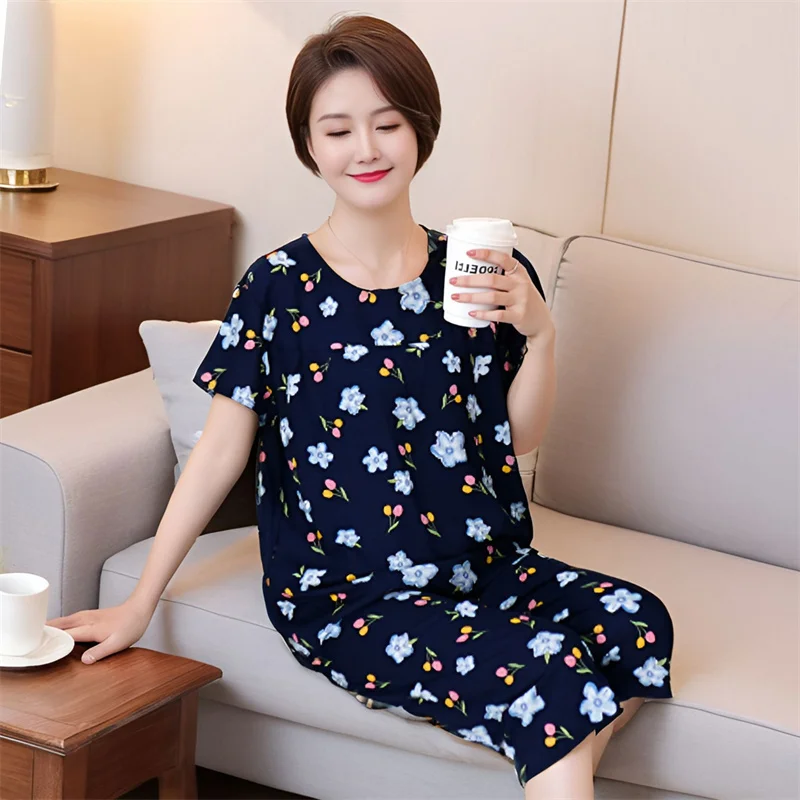 

Middle Aged Mother Pajama Sets Print Cotton Sleepwear Short Sleeve Capri Pants Suit Women Summer Nightwear Home Clothes XL-5XL