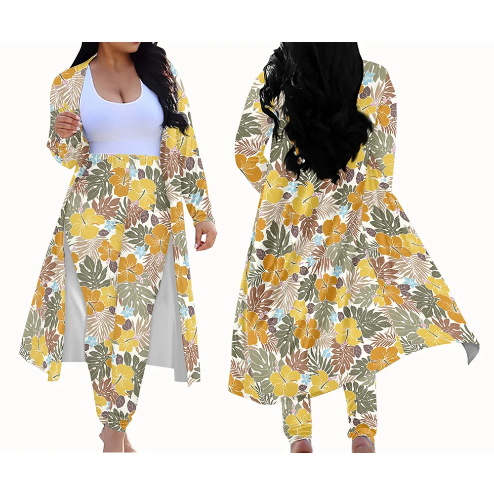 Women's Two Piece Long Sleeve Cardigan Yellow Hibiscus Flower And Leaves Design Open Front Cardigans Skinny Pants Suits For Lady
Women's Two Piece Long Sleeve Cardigan Yellow Hibiscus Flower And Leaves Design Open Front Cardigans Skinny Pants Suits For Lady