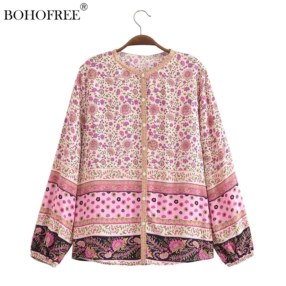 

Vintage Chic Rayon Cotton Floral Print Autumn Tops Casual Blouse Women Boho Robe Cover Ups Women Mujer Female Blusas
