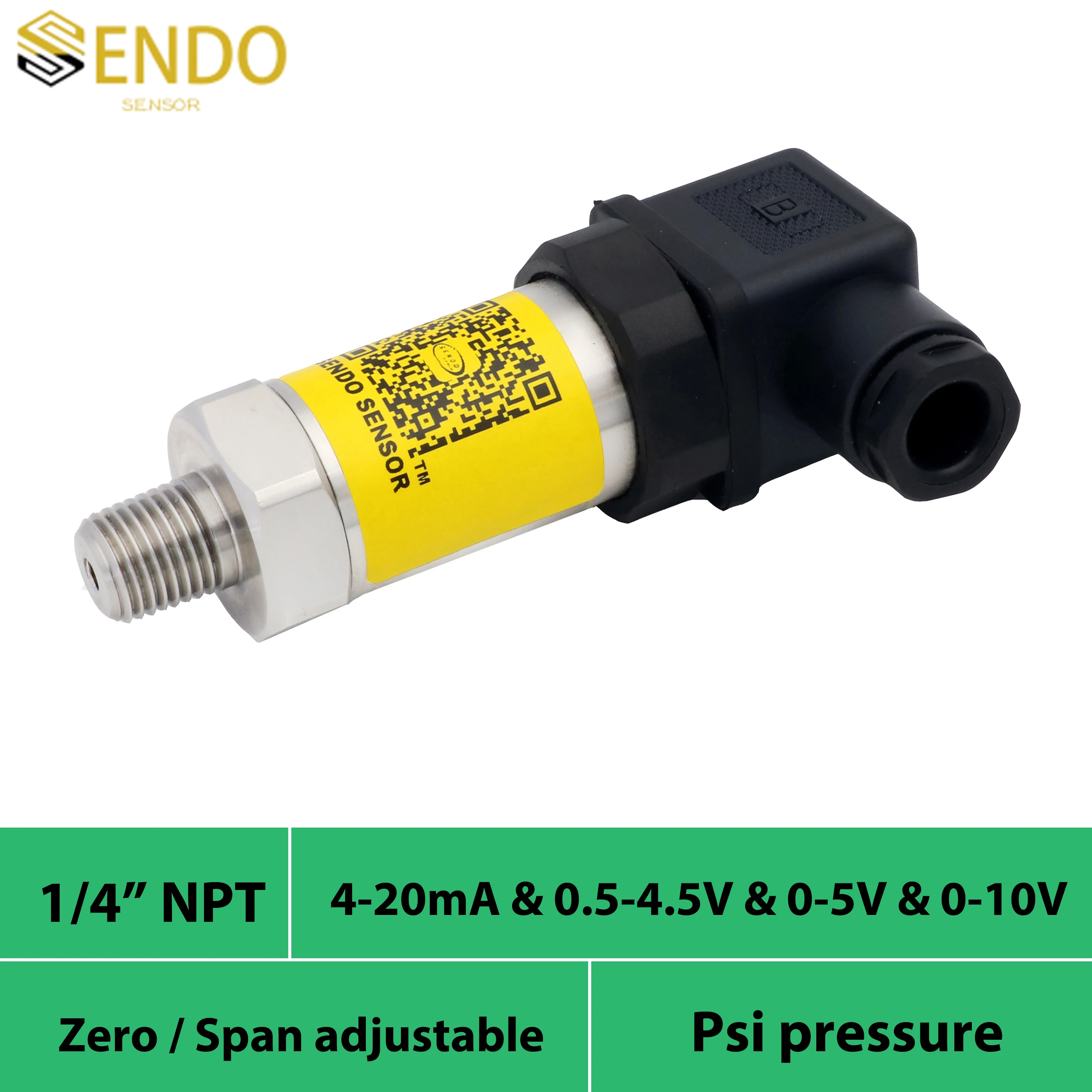 

0-20mA 4-20mA 0 5V 0 10V 0.5 4.5V signal output 1/4"NPT pressure transmitter 0 to 10 psi 100 200 300psig 6000psi gauge din43650A