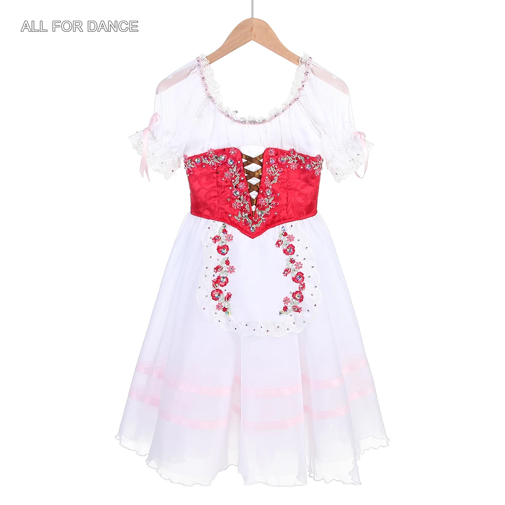 

B24026 Made-to-Order Short Sleeves Red Long Romantic Ballet Tutu for Coppelia Act 1 Solo Variation Swanilda