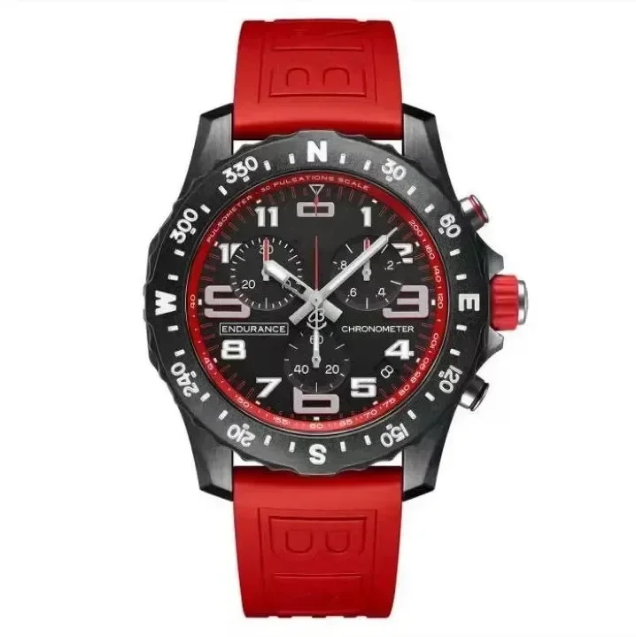 

Luxury New Mens Quartz Watch Endurance Pro Chronograph Red Blue Rubber Sport Chronometer Watches 44mm