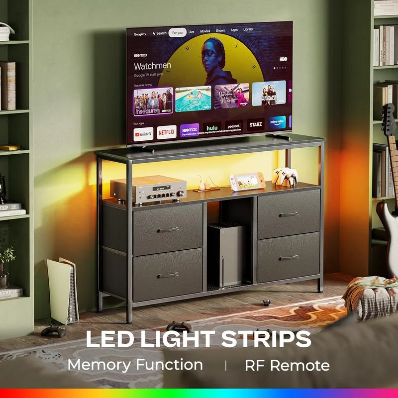 Stand Dressed LED Lights, 4 Drainment Center with Open Shelf, Media Console for 50 43 Inch TV, Dresser with PU Finish
Stand Dressed LED Lights, 4 Drainment Center with Open Shelf, Media Console for 50 43 Inch TV, Dresser with PU Finish