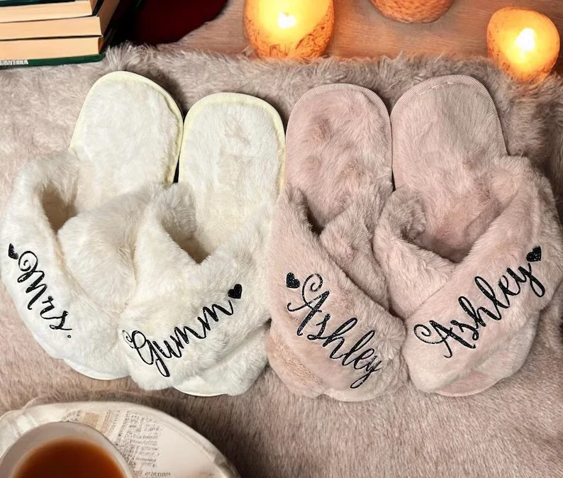Custom Fluffy Slippers Set for Bridal Party | Personalized Soft Bridesmaid Slippers | Bachelorette Party Gifts | Fluffy Slippers 10 S0b371778ecf14d6ca0d26de5508c80ddD
