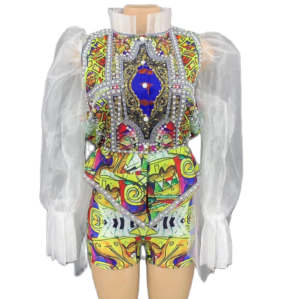 Gauze Puff Sleeves Shining Pearls Sexy Top And Shorts For Women Fashion Show Clothing Stage Singer Perform Costumes Party Wear
Gauze Puff Sleeves Shining Pearls Sexy Top And Shorts For Women Fashion Show Clothing Stage Singer Perform Costumes Party Wear