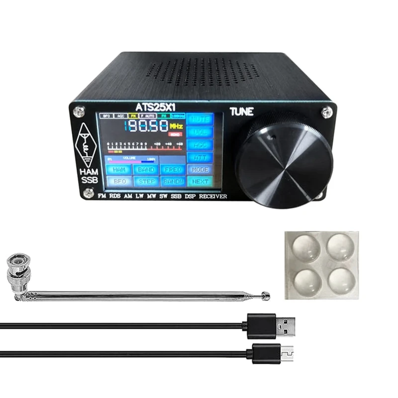 

ATS25X1 Si4732 All Band Radio Receiver FM LW(MW SW) SSB +2.4 Inch Touch LCD +Whip Antenna +Battery + USB Cable+Speaker