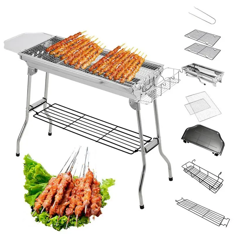 

Folding BBQ Grill Outdoor Charcoal Grill Stainless Steel Camping BBQ Stove Picnic Charcoal Barbecue Burner Rack CampAccessory