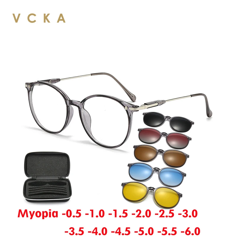 VCKA Transparent Grey Women Round Myopia Sunglasses Magnet Clip Optical Glasses Frame Custom Prescription Eyewear -0.50 to -10
VCKA Transparent Grey Women Round Myopia Sunglasses Magnet Clip Optical Glasses Frame Custom Prescription Eyewear -0.50 to -10