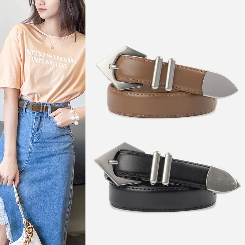 

Women's Belt Unique Triangle Cowskin Pin Buckle Belt Fashion Genuine Leather Belts Luxury Designer Jeans Pants Waistband