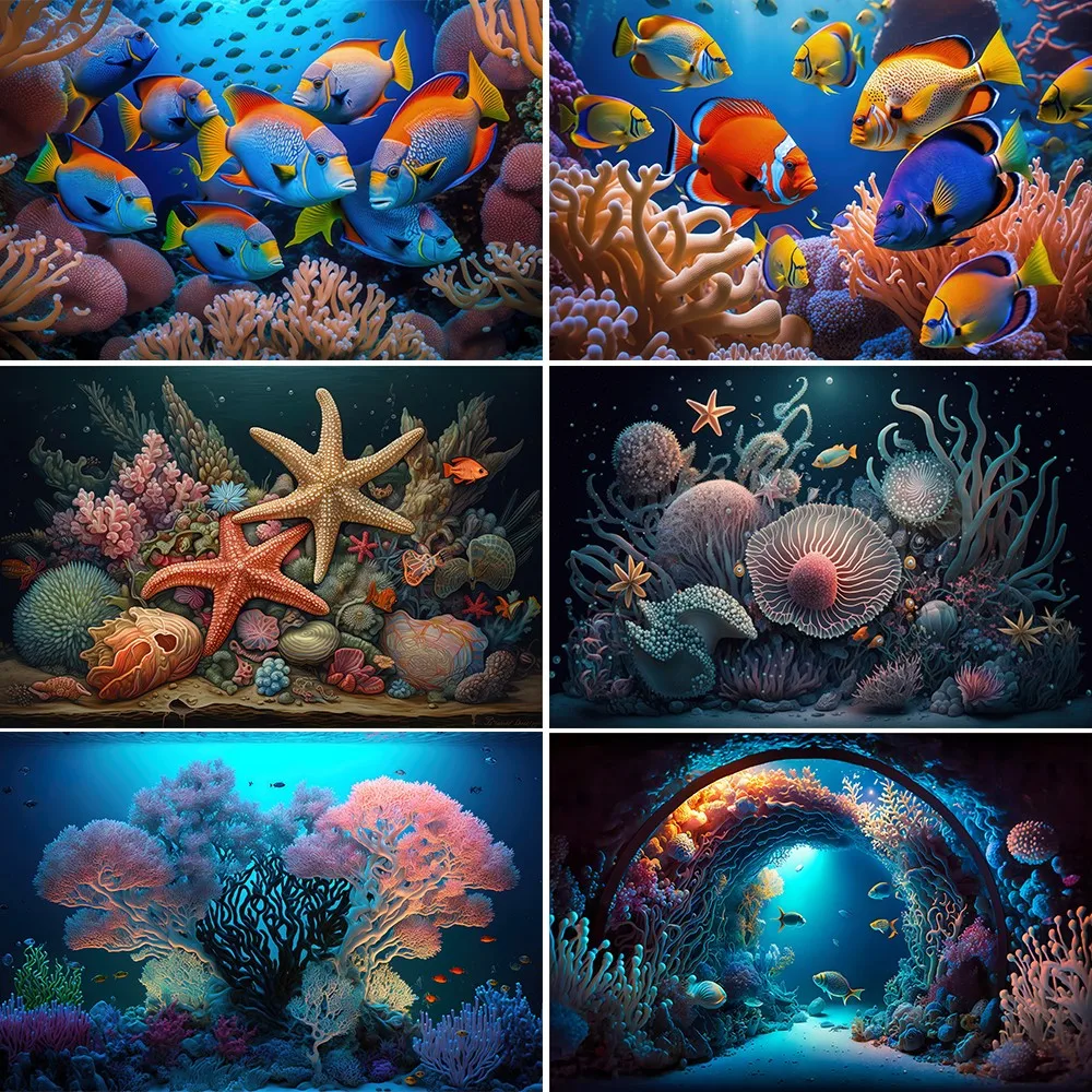 

Bonvvie Underwater World Seabed Photography Backdrop Ocean Undersea Fish Coral Baby Birthday Aquarium Background Photo Studio