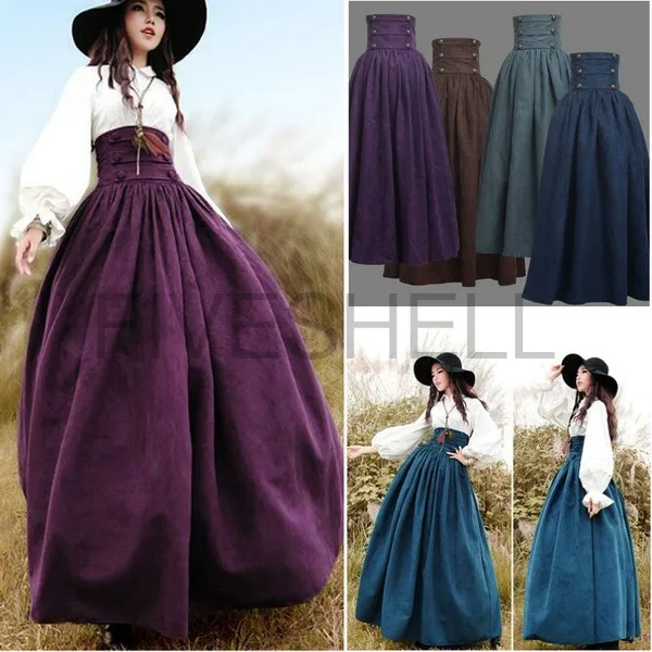 

Halloween Medieval Empire Steampunk Skirt Vintage Renaissance Gothic High Waist Double-breasted Maxi Long Victorian Women Skirts