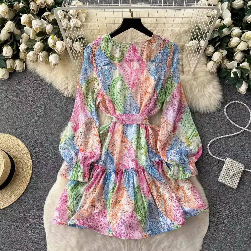 Retro Floral Print Chiffon Dress Two Pieces Dress A-line Ruffle Puff Sleeve High Waist Slip Dress Sets Women Summer A6686
Retro Floral Print Chiffon Dress Two Pieces Dress A-line Ruffle Puff Sleeve High Waist Slip Dress Sets Women Summer A6686