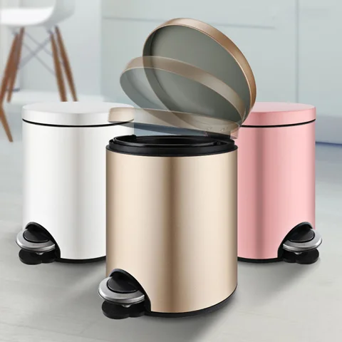 

Cute Nordic Waste Bin Stainless Steel Living Room Luxury Waterproof Round Trash Can Kitchen Storage Kosz Na Smieci Home Products