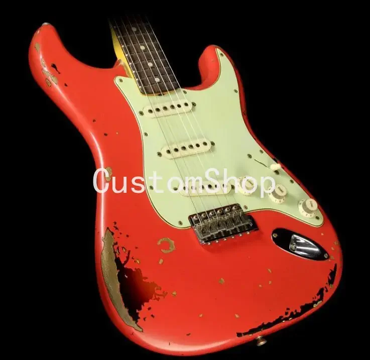 

Custom Shop Handmade Michael Landau Signature 1963 Heavy Relic ST Electric Guitar Fiesta Red over 3-Tone Sunburst