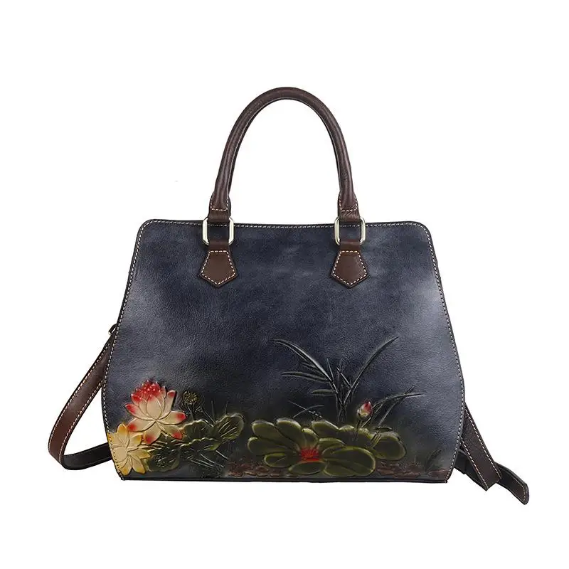 

Women's Bag Retro Genuine Leather Shouder Bags For Women New Handmade Embossing Handbag Large Capacity Casual Bag Female
