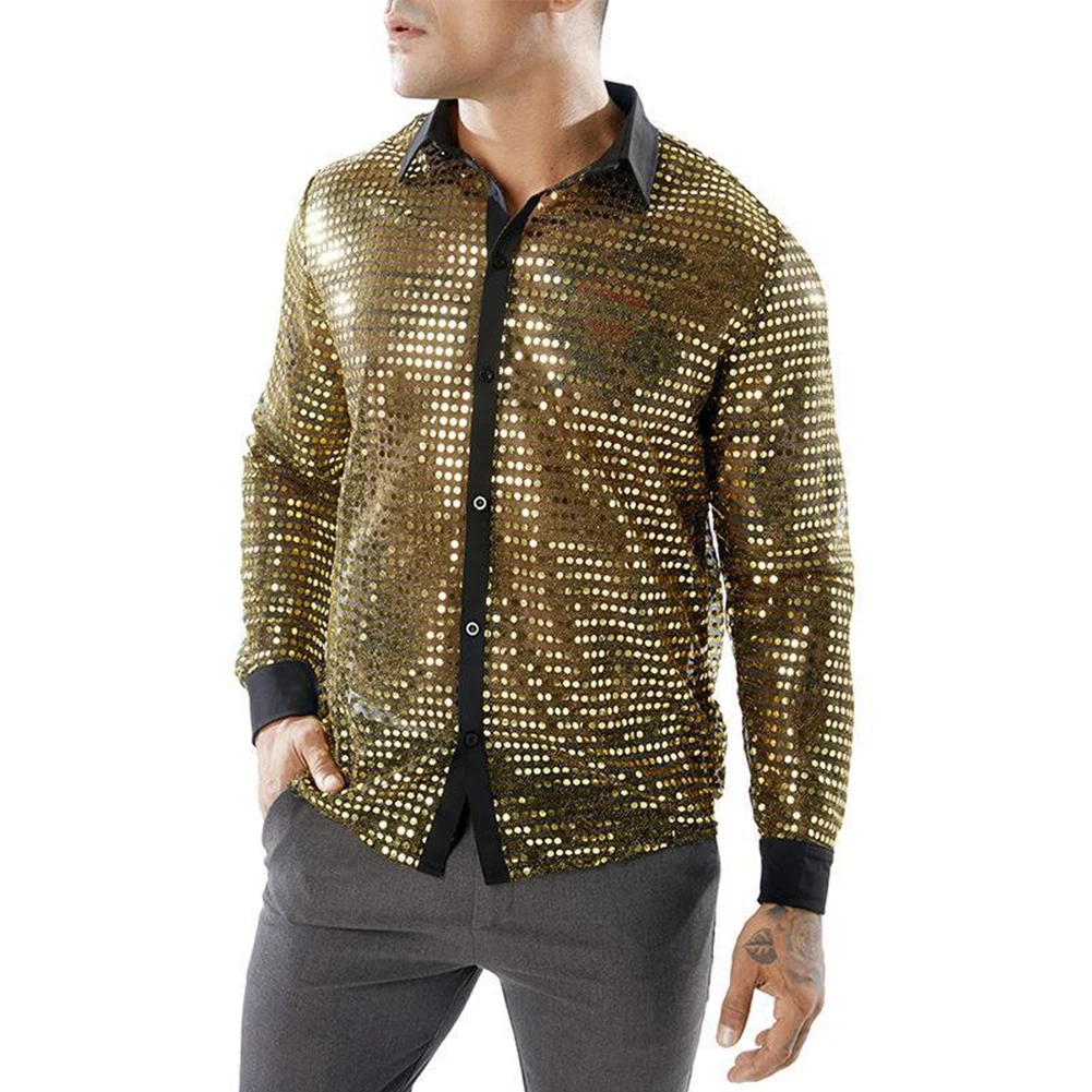 Fashion Man Sparkly Sequins Party Dance Shirts And Blouses Retro 70s Disco Nightclub Performance Shirt Tops For Men Clothing
Fashion Man Sparkly Sequins Party Dance Shirts And Blouses Retro 70s Disco Nightclub Performance Shirt Tops For Men Clothing