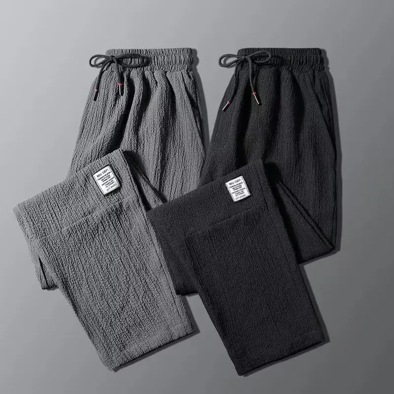 

Summer New Men Linen Casual Pants Spring Autumn Thin Straight Tube Label Y2k Korean Version Of Large Size Sports Nine-Point Pant