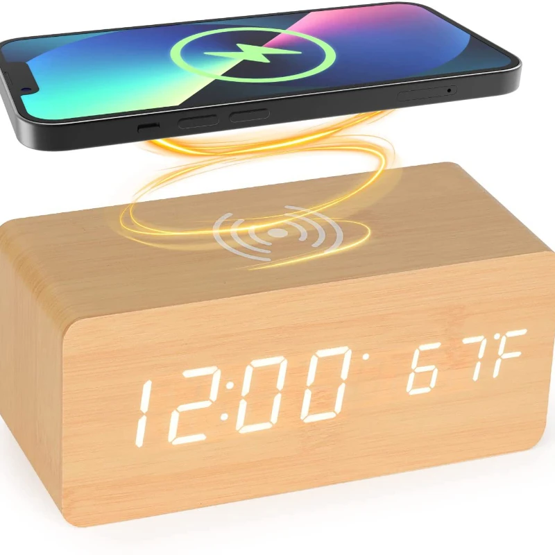 

Alarm Clock LED Wooden Digital Table Clock Voice Control Wood Despertador USB/AAA Powered Electronic Desktop Clocks