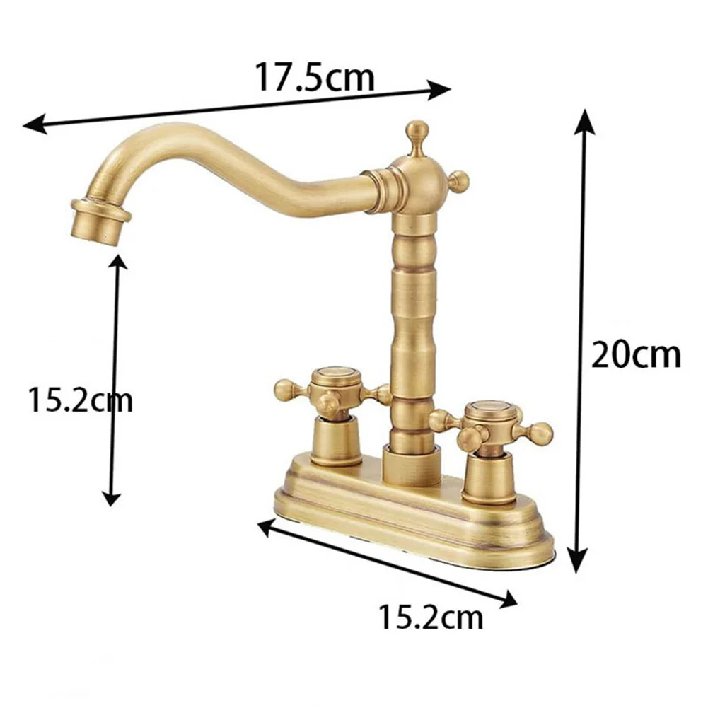 

Sink Faucet Basin Faucet 15.2*20*17.5cm 2-Handle Antique Brass Bath Sinks Tap For Home Garden Bath Swivel Spout Deck