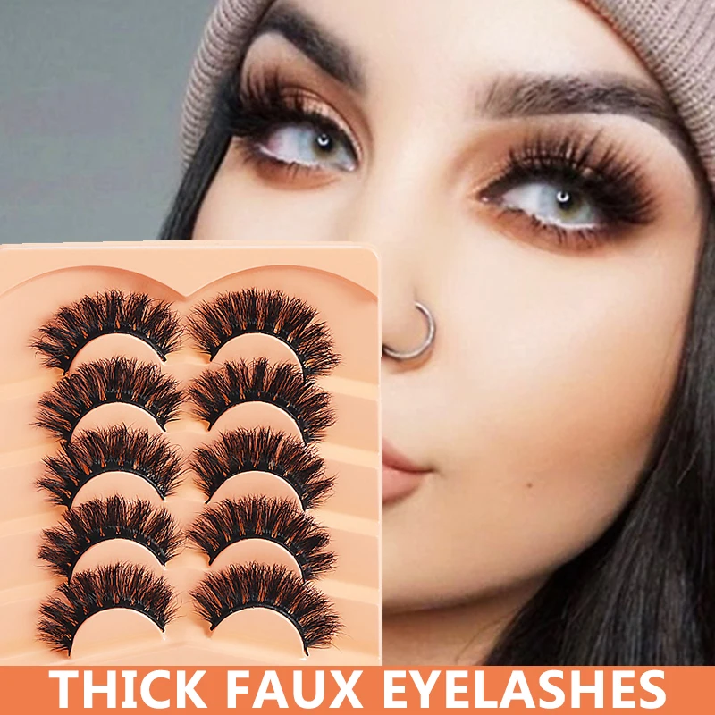 

Fluffy Lashes 5 Pairs Curl Russian Lashes 3D Mink Eyelashes Reusable Thick Russian Strip Lashes Eye Lash Extensions Wholesale