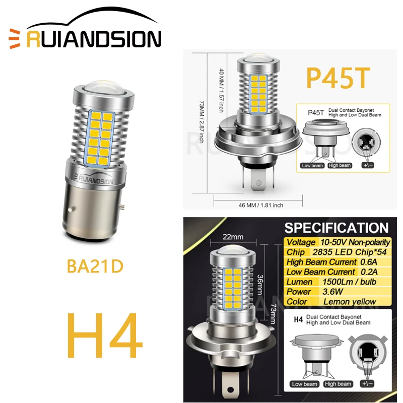 Ruiandsion P45T H4BA20D10V-50V BA21D Motorcycle Lamp Headlight Bixenon Beam 2835 54SMD LED Electric Scooter Accessories ATV Bulb
Ruiandsion P45T H4BA20D10V-50V BA21D Motorcycle Lamp Headlight Bixenon Beam 2835 54SMD LED Electric Scooter Accessories ATV Bulb