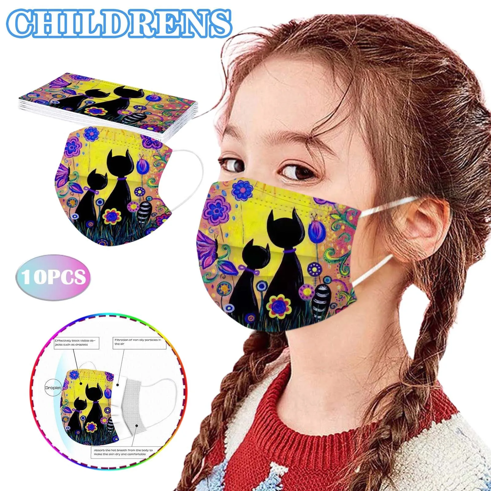 10pcs Cartoon Children's Printed Protective Disposable Mask For Face Christmas Halloween Cosplay Masks Masque Enfant | Тематическая