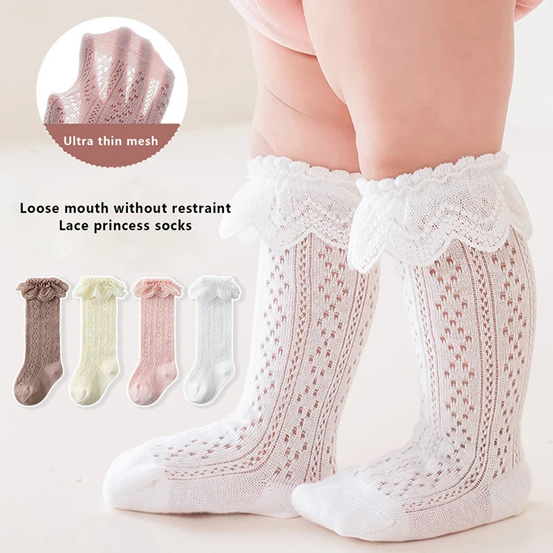 

Blotona Toddler Girls Knee High Socks Summer Breathable Knit Lace Ruffle Princess Socks for Party, Wedding, Photography