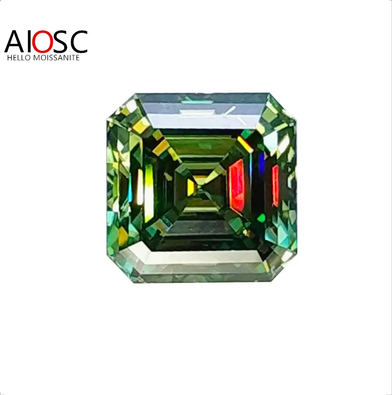 

AIOSC Green Color Asscher Cut Moissanite Stone 0.5~7.0ct Lab Loose Gems Pass Diamond Tester with GRA Certificate Fine Jewelry
