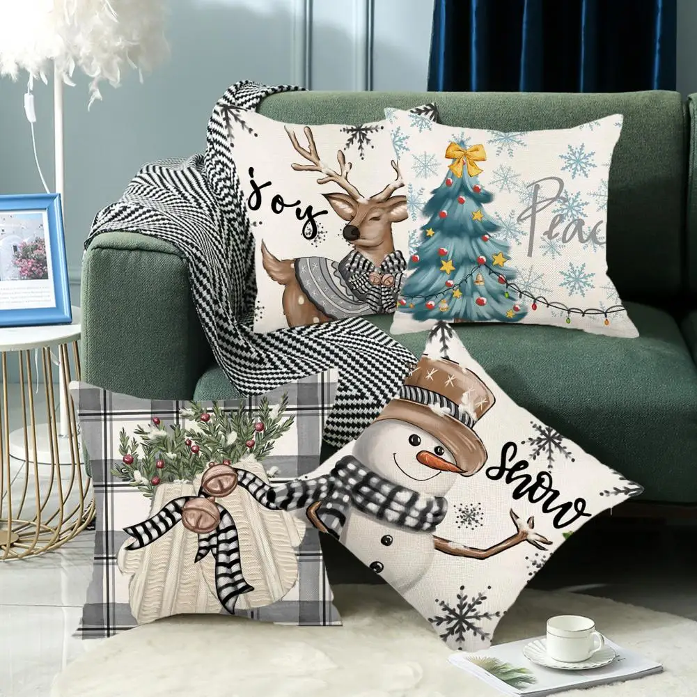 

Durable Christmas Pillowcase Christmas Square Pillow Case with Cartoon Snowman Reindeer Snowflake Tree Print Sofa for Home