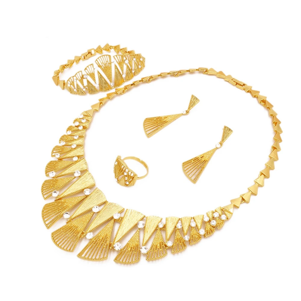 Women Jewelry Set Collar Necklace+Bracelet+ Earrings+Ring Geometric 18k Arabia Indian Dubai African Bridal Wedding Party Gift
Women Jewelry Set Collar Necklace+Bracelet+ Earrings+Ring Geometric 18k Arabia Indian Dubai African Bridal Wedding Party Gift