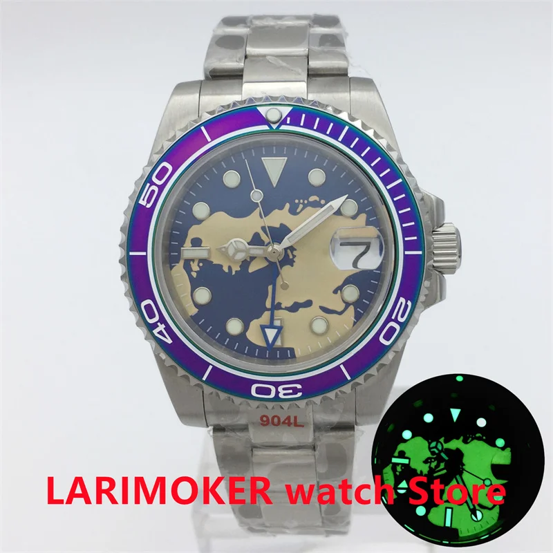 

BLIGER Japan NH34 GMT 40mm Men's Mechanical automatic Watch sapphire glass luminous dial Steel Oyster bracelet 100M waterproof