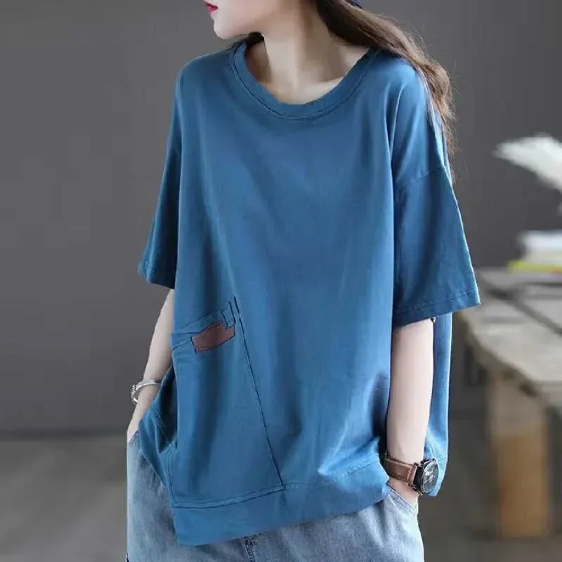 

2024Korean version of a loose-fitting T-shirt womens clothes big belly summer 2022 round neck new trend gray22