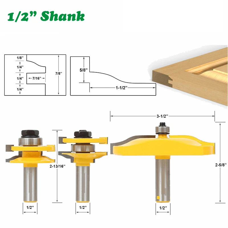 3PC/Set 1/2" 12.7MM Shank Milling Cutter Wood Carving Door Panel Cabinet Tenon Router Bit Set Milling Cutter For Woodworking Bit
3PC/Set 1/2" 12.7MM Shank Milling Cutter Wood Carving Door Panel Cabinet Tenon Router Bit Set Milling Cutter For Woodworking Bit
