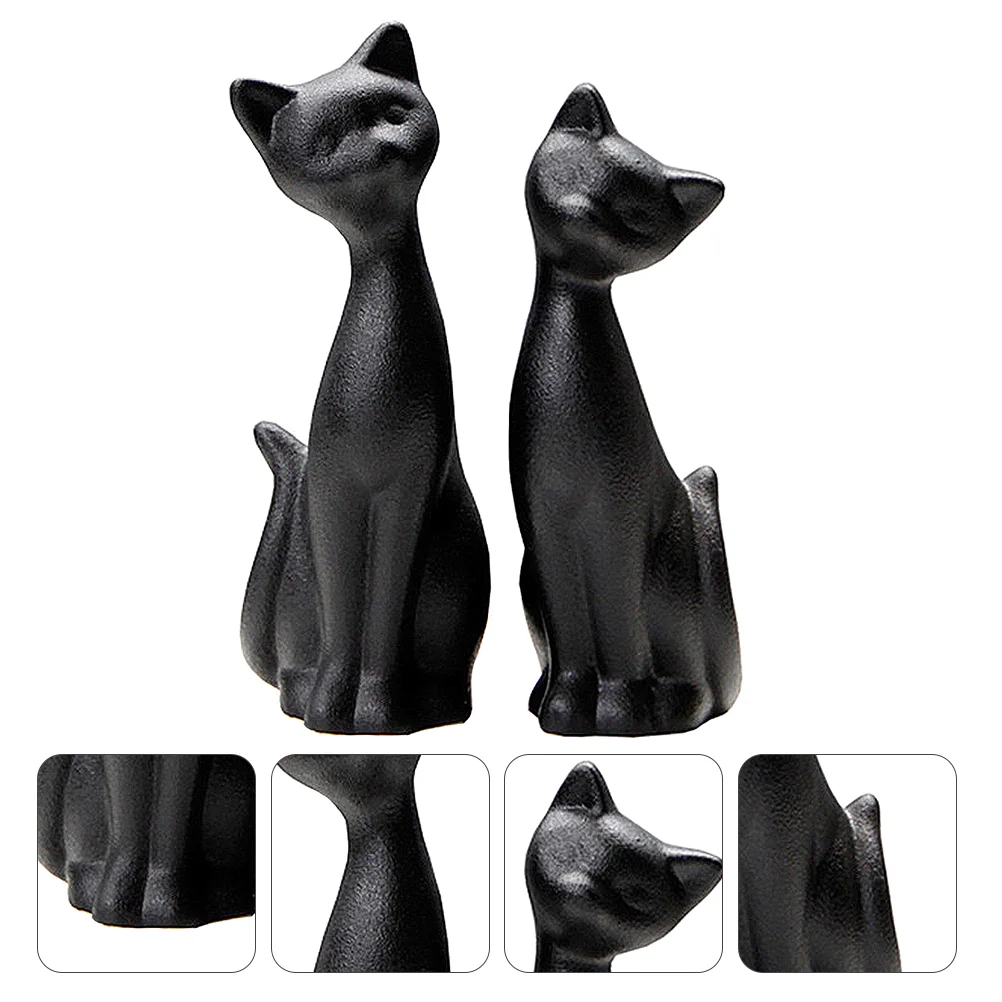 

2 Pcs Christmas Decorations Home Ornaments Ceramic Cat Figurine Frosted Wedding Statues Figurines Lovers