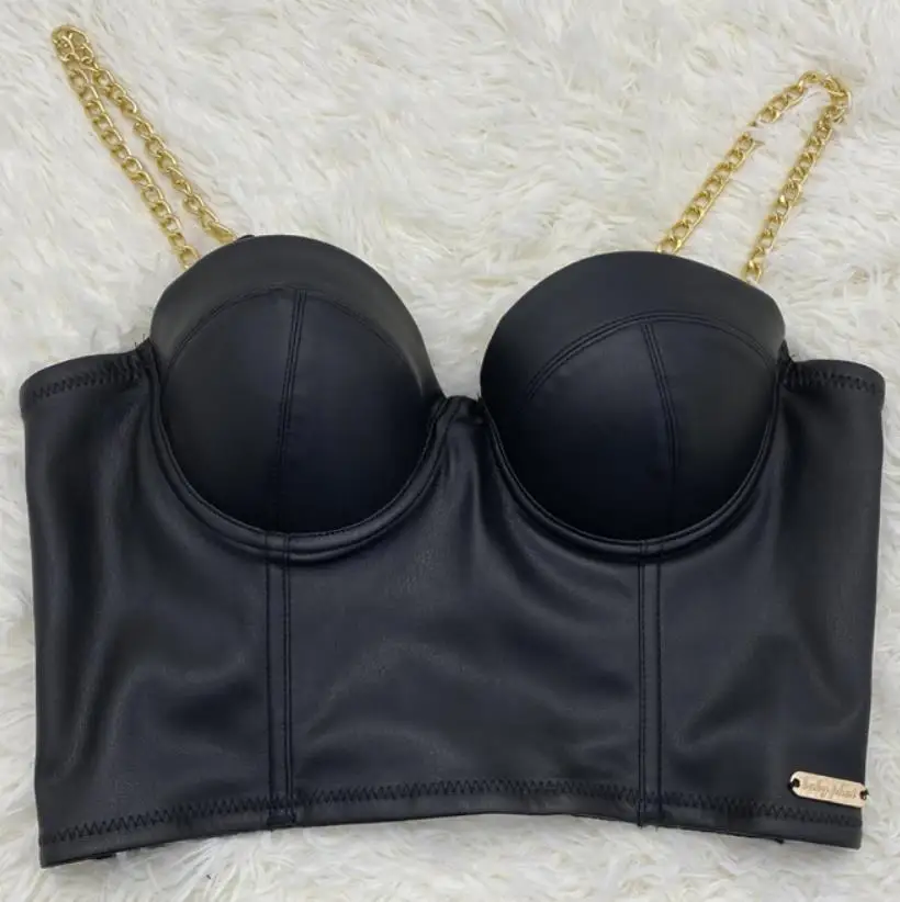 PU Leather Camisole Women Tube Top Bustier Bra Chain Zipper Cropped Tank Top Nightclub Party Sexy Backless Short Top Female
PU Leather Camisole Women Tube Top Bustier Bra Chain Zipper Cropped Tank Top Nightclub Party Sexy Backless Short Top Female