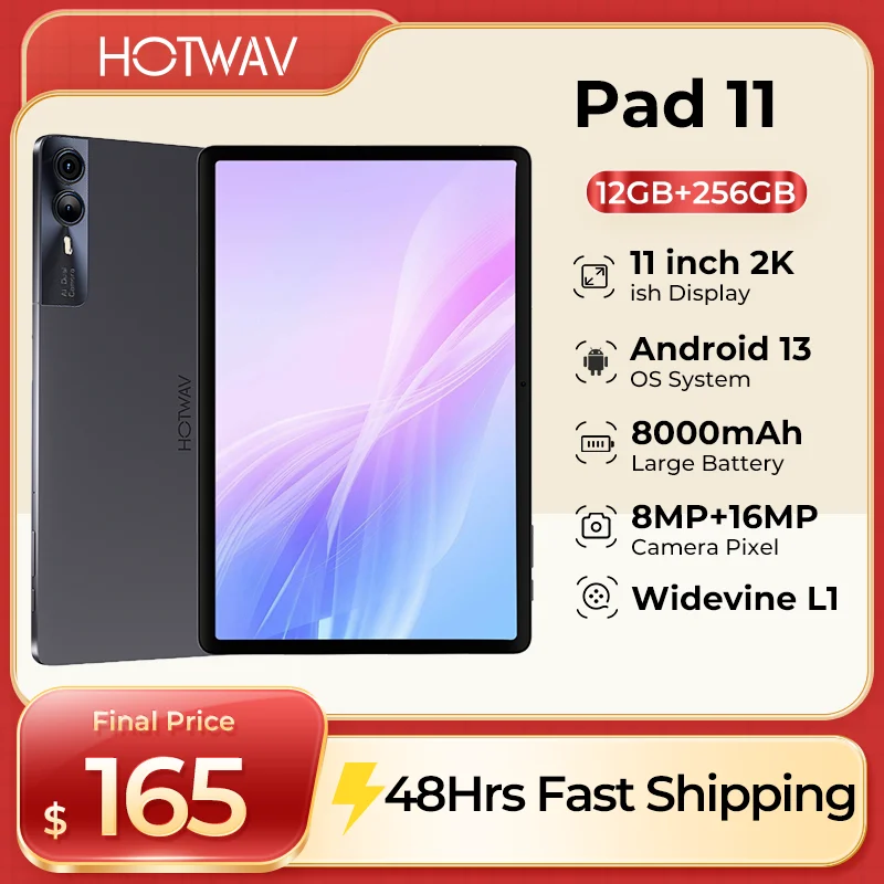 

HOTWAV Pad 11 Tablet with Keyboard 11 inch 2K 8000mAh 12(6+6)GB 256GB Widevine L1 Android 13 Low Blue Light Quad-Loudspeaker