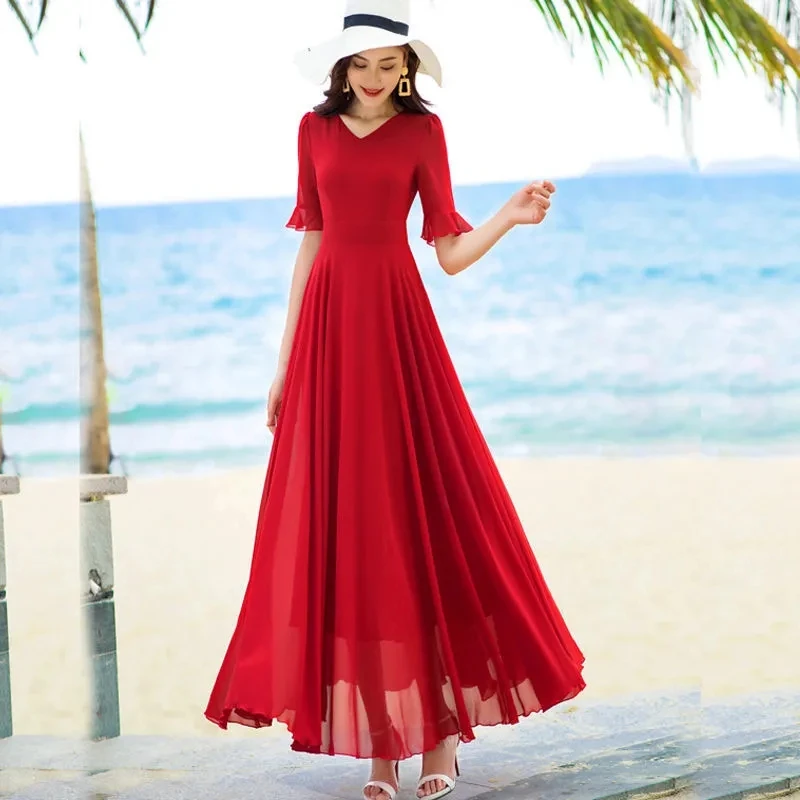 2024 Summer New Seaside Holiday Beach Dresses Women's Fashion Elegant Short-Sleeved Slim Tight Waist Long Chiffon Dress
2024 Summer New Seaside Holiday Beach Dresses Women's Fashion Elegant Short-Sleeved Slim Tight Waist Long Chiffon Dress