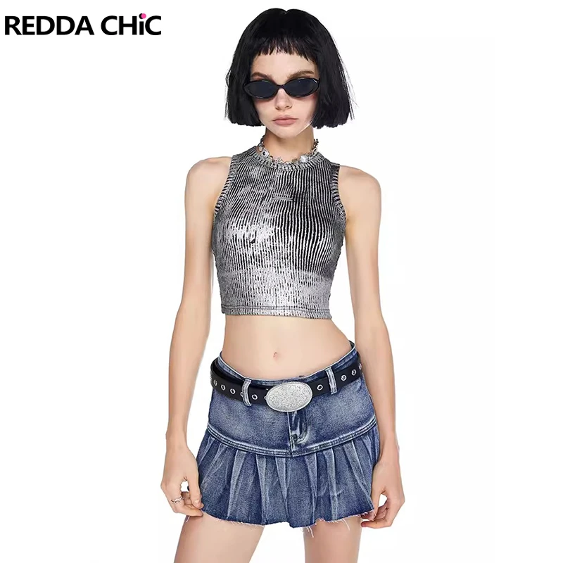 Женский укороченный топ с металлическим принтом ReddaChic, летний топ без рукавов, Приталенный топ из серебристой фольги в рубчик, хлопковая майка в стиле ретро, уличная одежда Y2k
Женский укороченный топ с металлическим принтом ReddaChic, летний топ без рукавов, Приталенный топ из серебристой фольги в рубчик, хлопковая майка в стиле ретро, уличная одежда Y2k