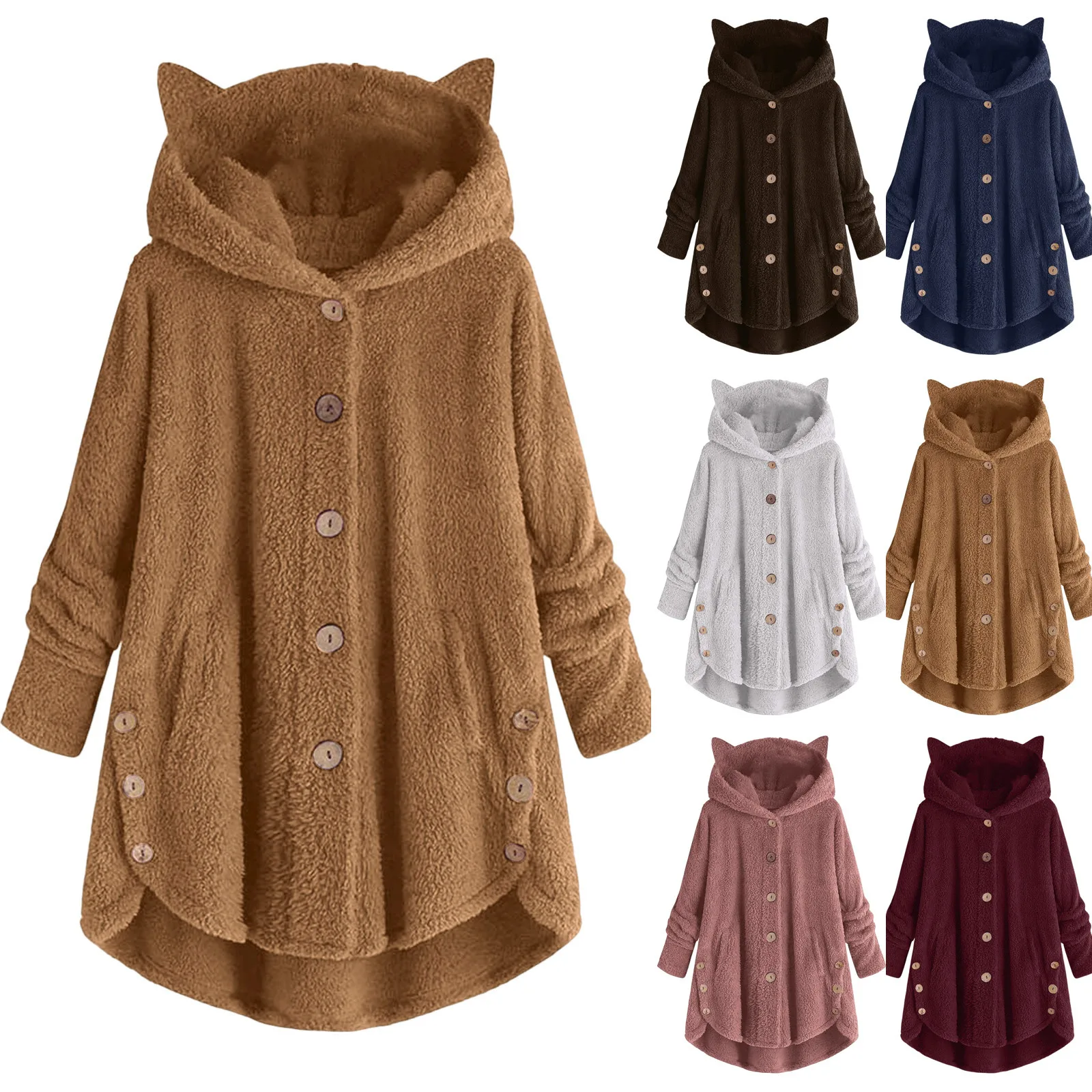 Women'S Plus Size Casual Cat Ear Plush Sweatshirt Button Hoodie Loose Pullover Coat Hooded Shirt Ropa De Mujer Winter Clothes
Women'S Plus Size Casual Cat Ear Plush Sweatshirt Button Hoodie Loose Pullover Coat Hooded Shirt Ropa De Mujer Winter Clothes