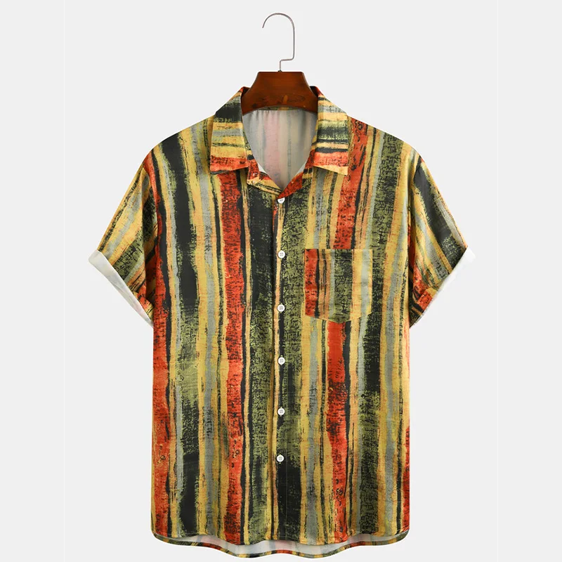 Spring and Autumn Men's Street Colorful Vertical Stripes Loose Relaxed Polo Collar Single Breasted Short Sleeve Hawaiian Shirt
Spring and Autumn Men's Street Colorful Vertical Stripes Loose Relaxed Polo Collar Single Breasted Short Sleeve Hawaiian Shirt