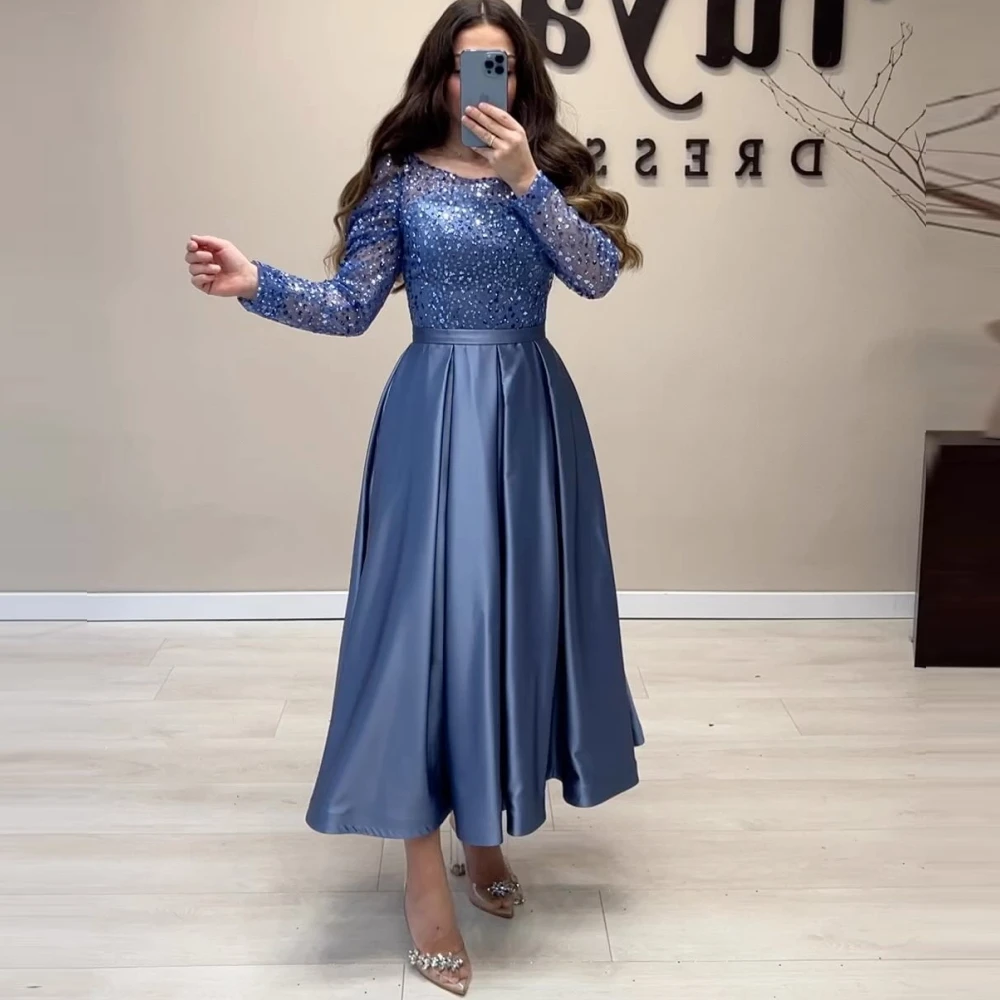 Qcenkern O-Neck Sparkly Evening Formal Saudi Arabia Long Sleeves Sequined Pleated Party Dresses Gowns Women Robes de Soirée 2023
Qcenkern O-Neck Sparkly Evening Formal Saudi Arabia Long Sleeves Sequined Pleated Party Dresses Gowns Women Robes de Soirée 2023