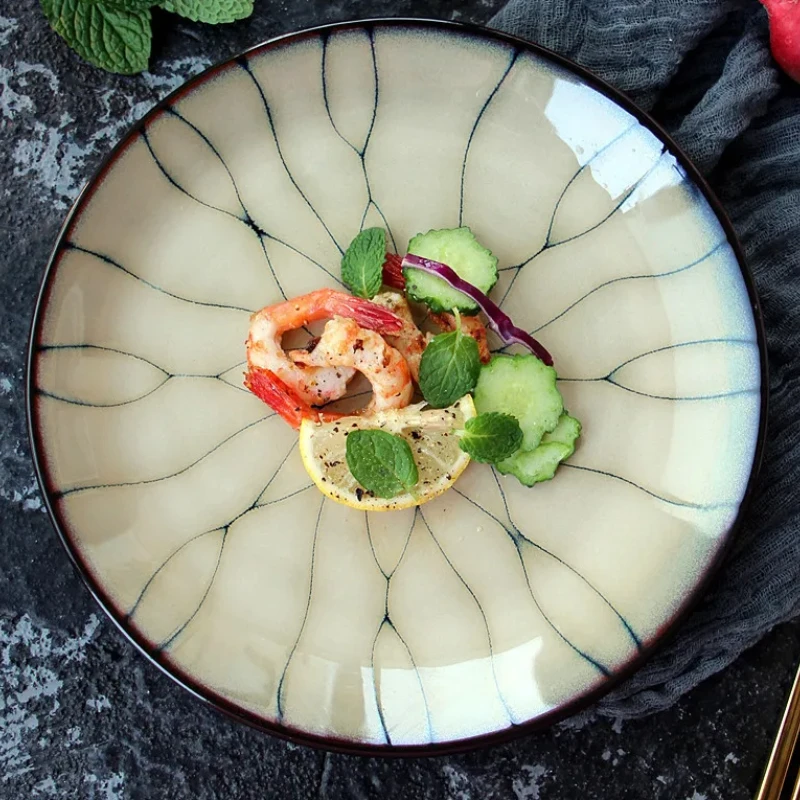 

Glazed Ceramic Sushi Plate, High Grade, Kiln Change, Snack Tray, Restaurant Dinner Plates, Round Tableware, Japanese Style