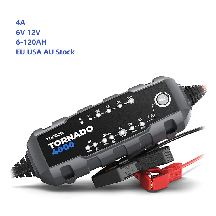 TOPDON Tornado4000 T4000 Lead Acid Lithium 6V 12V Automotive Vehicle Trickle Fast Auto Motorcycles Lithium Car Battery Charger
TOPDON Tornado4000 T4000 Lead Acid Lithium 6V 12V Automotive Vehicle Trickle Fast Auto Motorcycles Lithium Car Battery Charger