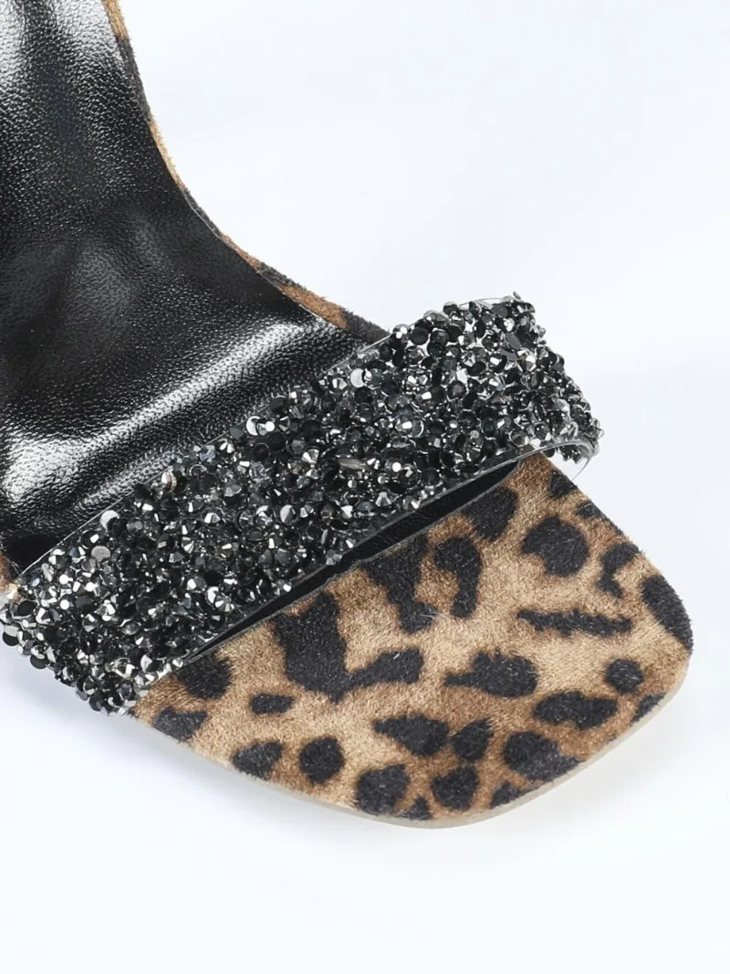 Leopard Rhinestone Decorated Narrow Strap Thin Heeled Sandals Women Sexy Open Toe Ankle Strap Super High Heels Summer Party Shoe 14 S0b5e7a0f93f549caab965ce368d19b3d3